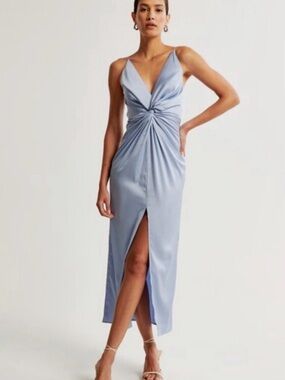 Light Blue Twist-Front Midi Dress ♡
